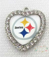 Load image into Gallery viewer, Custom Football Crystal Heart Charm - 1 Count 14-Steeler Charms
