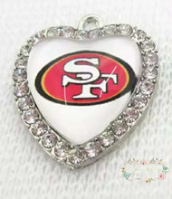 Load image into Gallery viewer, Custom Football Crystal Heart Charm - 1 Count 22-49er Charms

