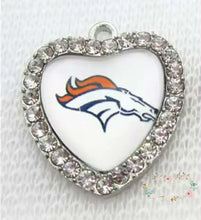 Load image into Gallery viewer, Custom Football Crystal Heart Charm - 1 Count 7-Bronco Charms
