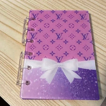 Load image into Gallery viewer, Designer inspiredAcrylic Loose-leaf Cover Notebook Plastic Binder - Love Purple and Pink with bow
