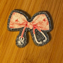 Load image into Gallery viewer, Pink Medical Ribbon - Silver Glitter Backing
