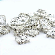 Load image into Gallery viewer, 10mm Silver Plated Square Rhinestone Rondelle Crystal Beads Loose Spacer - 10 Count
