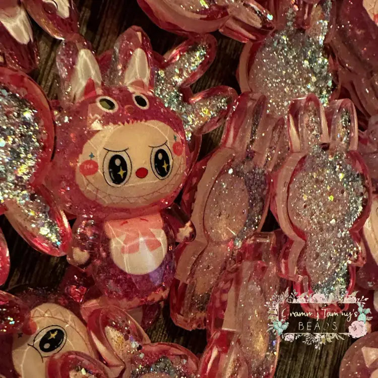 Dark Pink Lububu Glitter Shaker Flatback Glitter Flatback
