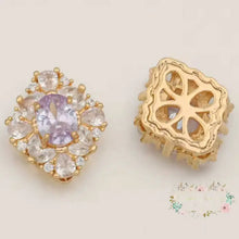 Load image into Gallery viewer, Diamond Shaped Rhinestone Beads - 1 Count - Assorted Colors Available Purple/Gold Rhinestone Designs
