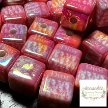 Load image into Gallery viewer, DiDi Pink Square 16mm Acrylic Beads - 5 Count 16mm Square Designer Inspired Beads
