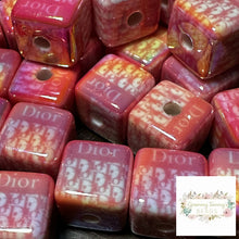 Load image into Gallery viewer, DiDi Pink Square 16mm Acrylic Beads - 5 Count 16mm Square Designer Inspired Beads
