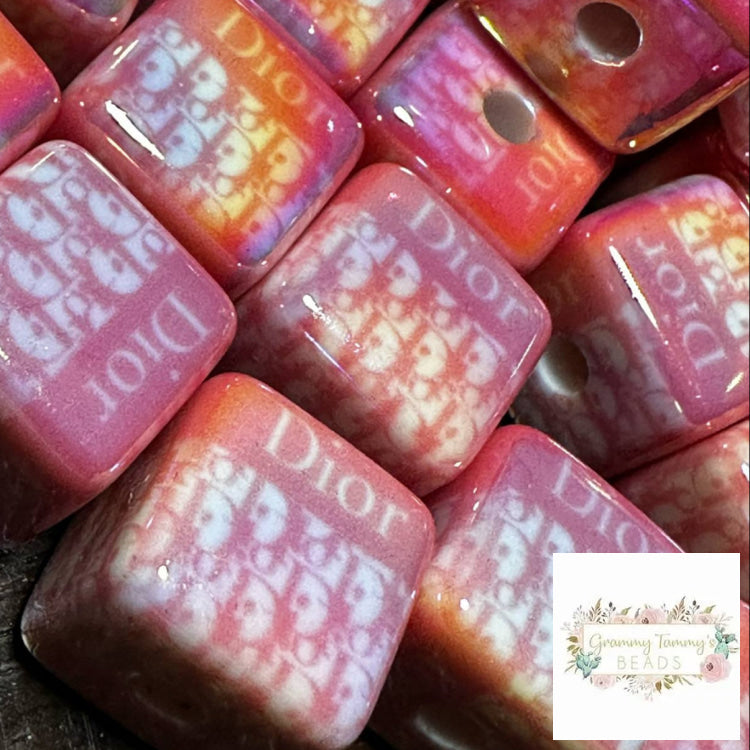 DiDi Pink Square 16mm Acrylic Beads - 5 Count 16mm Square Designer Inspired Beads