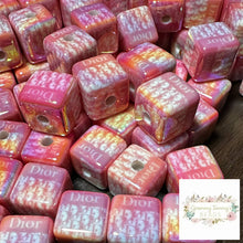 Load image into Gallery viewer, DiDi Pink Square 16mm Acrylic Beads - 5 Count 16mm Square Designer Inspired Beads
