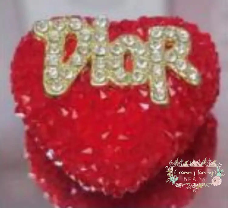 Dior Red Rhinestone Heart Bead Rhinestone Heart