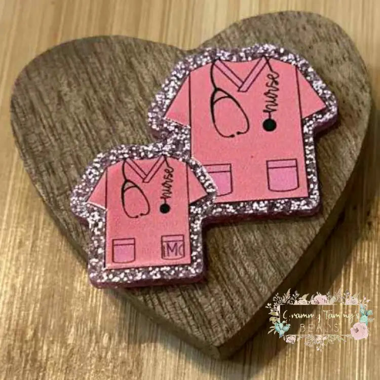 Double Scrubs - Pink Glitter Flatback Glitter Flatback
