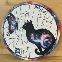Load image into Gallery viewer, Acrylic Suncatcher with Chain - Mystical Black Cat with Butterfly
