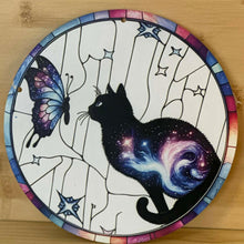 Load image into Gallery viewer, Acrylic Suncatcher with Chain - Mystical Black Cat with Butterfly
