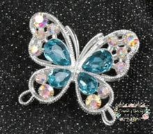 Load image into Gallery viewer, 31*35MM Metal Fancy Beads Rhinestone Effect/Butterfly Shape 1- count Silver/Blue Butterfly shaped beeds
