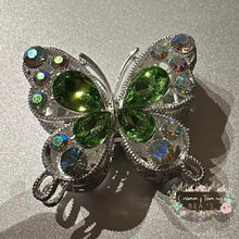 Load image into Gallery viewer, 31*35MM Metal Fancy Beads Rhinestone Effect/Butterfly Shape 1- count Silver/Green Butterfly shaped beeds
