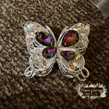 Load image into Gallery viewer, 31*35MM Metal Fancy Beads Rhinestone Effect/Butterfly Shape 1- count Silver/Iredecent Black Butterfly shaped beeds
