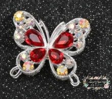 Load image into Gallery viewer, 31*35MM Metal Fancy Beads Rhinestone Effect/Butterfly Shape 1- count Silver/Red Butterfly shaped beeds
