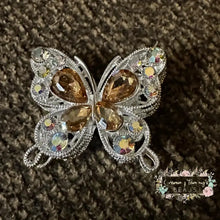 Load image into Gallery viewer, 31*35MM Metal Fancy Beads Rhinestone Effect/Butterfly Shape 1- count Silver/Beige Butterfly shaped beeds
