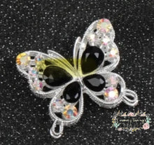 Load image into Gallery viewer, 31*35MM Metal Fancy Beads Rhinestone Effect/Butterfly Shape 1- count Silver/Black Butterfly shaped beeds

