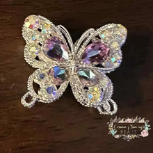 Load image into Gallery viewer, 31*35MM Metal Fancy Beads Rhinestone Effect/Butterfly Shape 1- count Silver/Purple Butterfly shaped beeds
