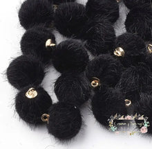 Load image into Gallery viewer, Faux Fur Pom Pom Charms: Plush Fuzzy Ball Pendants (20mm 5 Pcs) #11 Black 20mm furry chams
