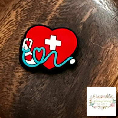 First Aid Heart Silicone Focal Bead Beads