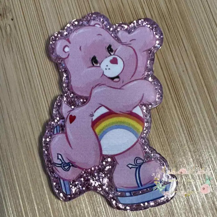 Flatbacks - Pink Bear - Pink Glitter Back - One Count Glitter Flatback
