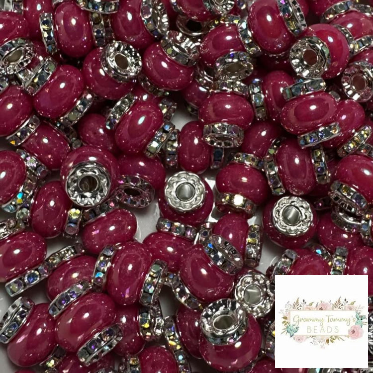 Fuchsia Rhinestone Pearl Spacer Beads Spacers