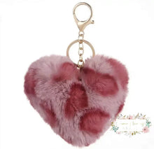 Load image into Gallery viewer, Fuzzy Heart Keychain Pink Leopard Keychain
