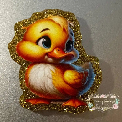 Cute Duck - Gold Glitter Acrylic Flatback Glitter Flatback