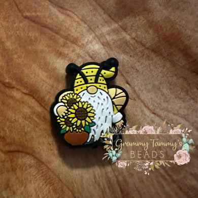 Gnome Bee With Sunflower Silicone Focal Bead Beads