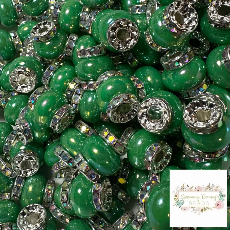 Green Rhinestone Pearl Spacer Beads