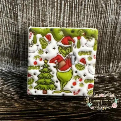 Grinch Square Christmas Silicone Focal Beads Silicone Square Bead