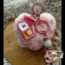 Load image into Gallery viewer, Handmade Pink - CiCi Purse Charm/Keychain Fluffy Heart Plush Handmade Keychain

