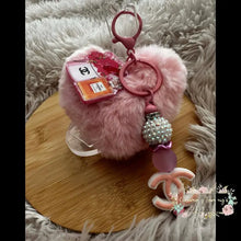 Load image into Gallery viewer, Handmade Pink - CiCi Purse Charm/Keychain Fluffy Heart Plush Handmade Keychain
