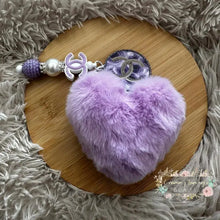Load image into Gallery viewer, Handmade Purple - CiCi Bag Charm Keychain Fluffy Heart Plush Handmade Keychain
