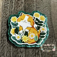 Load image into Gallery viewer, Happy Cat with Flowers - Glittery Flatback Glitter Flatback
