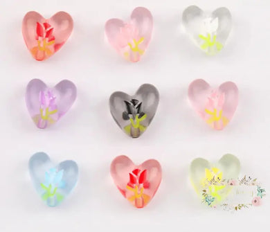 Heart Shape Tulip Oil Drop Bead - Random Colors 5 count Heart Beads