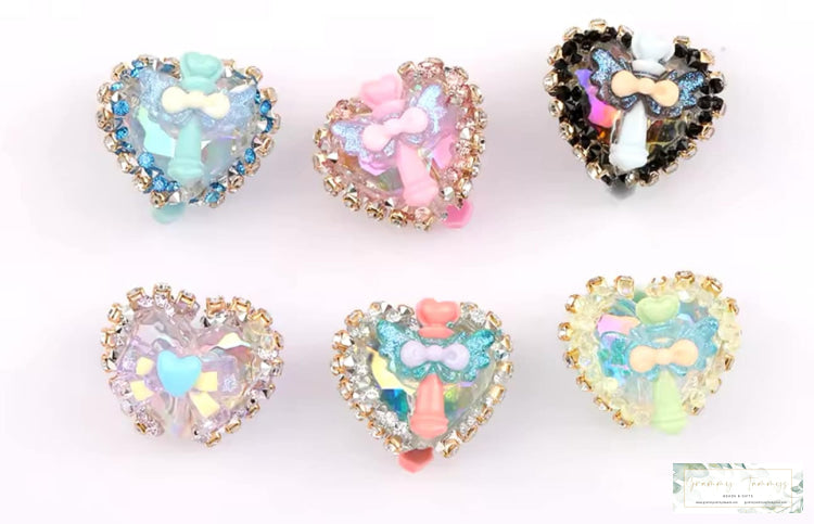 Heart Shaped Bead With Angel & Rhinestones Beads