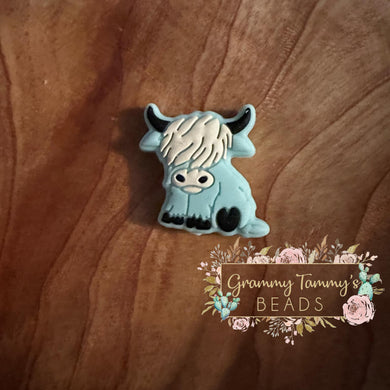 Highland Cattle - Light Blue Silicone Focal Bead 1-Count