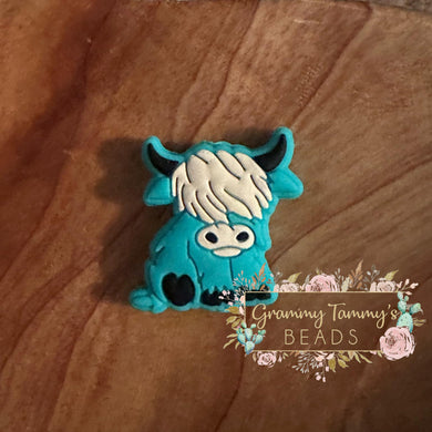 Highland Cattle - Turquoise Silicone Focal Bead 1-Count