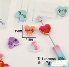 Load image into Gallery viewer, Iridescent Heart Beat Acrylic Beads - Random Mixed Color 6 Count Fancy
