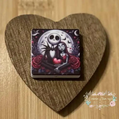 Jack & Sally Love Square Silicone Focal Beads Silicone Square Bead