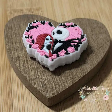 Jack & Sally Pink Heart - One Count Silicone Focal Bead