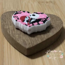 Load image into Gallery viewer, Jack &amp; Sally Pink Heart - One Count Silicone Focal Bead
