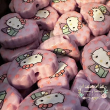 Load image into Gallery viewer, Kitty Acrylic Hearts - Assorted Colors Available - 1 Count Acrylic Heart Beads
