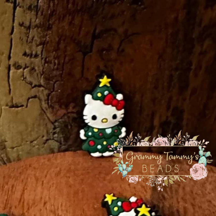 Kitty Christmas Tree Silicone Focal Bead