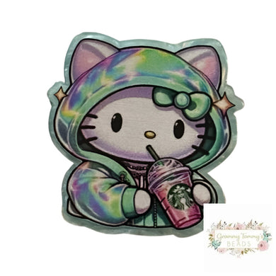 Kitty Drinking Coffee Glitter Flatback