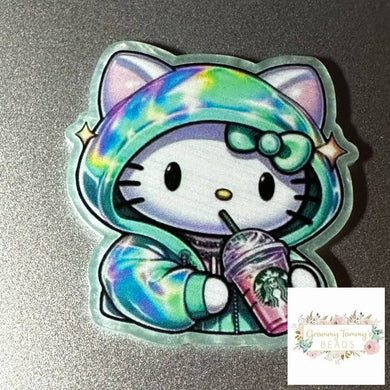 Kitty Drinking Coffee Pearly Flatback Glitter Flatback