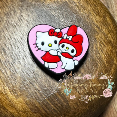 Kitty & Friend Heart Silicone Focal Beads