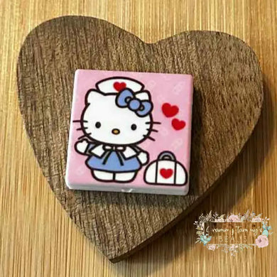Pink Kitty Square Silicone Focal Bead Silicone Square Bead